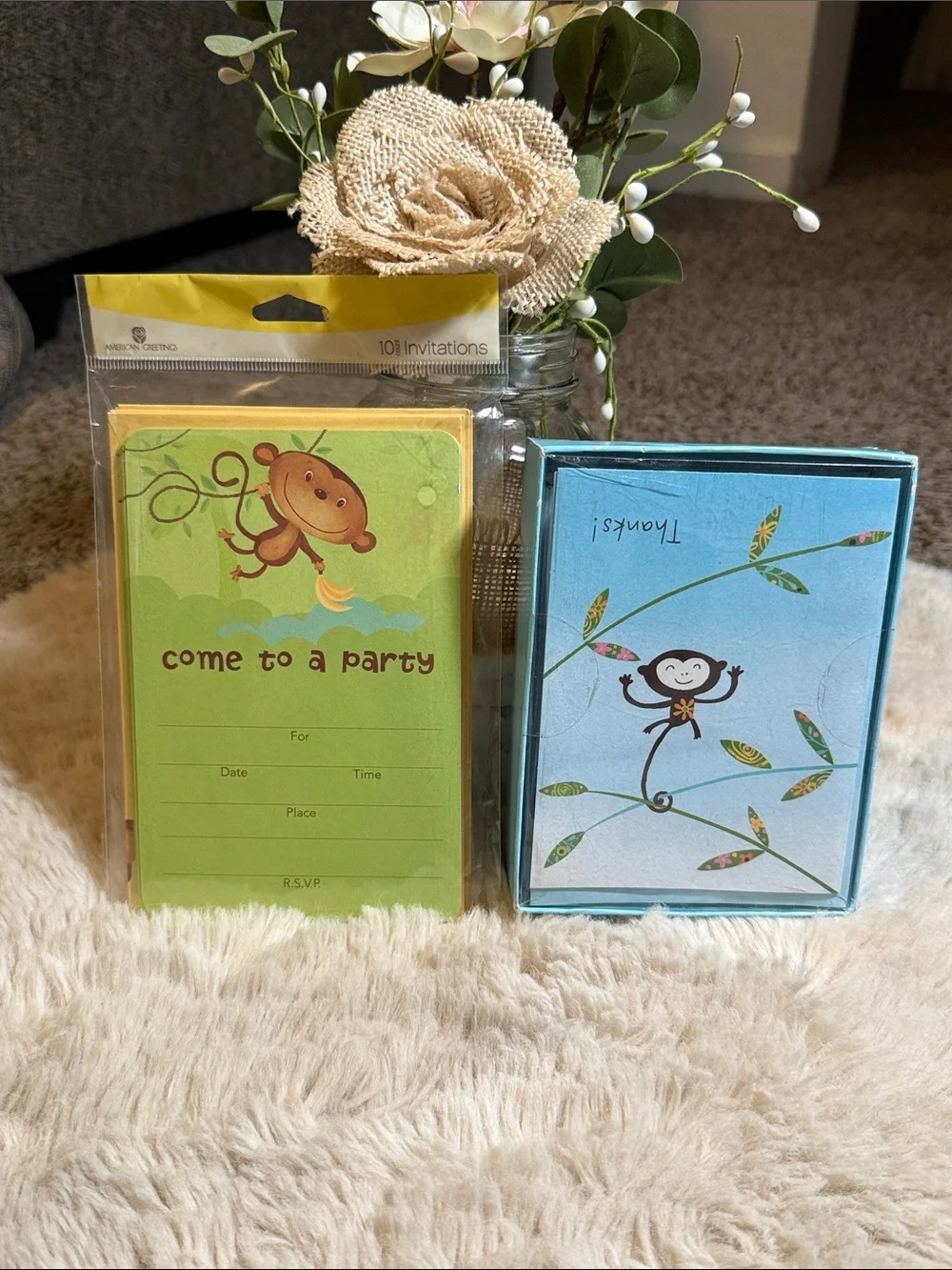 ✨American Greeting Playful Monkey Party Invitations and Thank You Cards Set✨